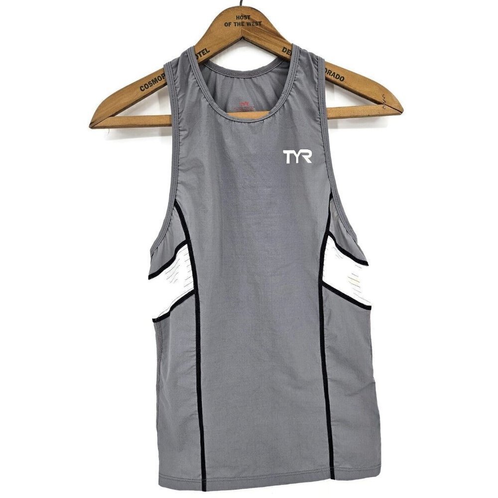 New TYR Carbon Tri Tank Mens XS Gray Black Triathlon Shirt